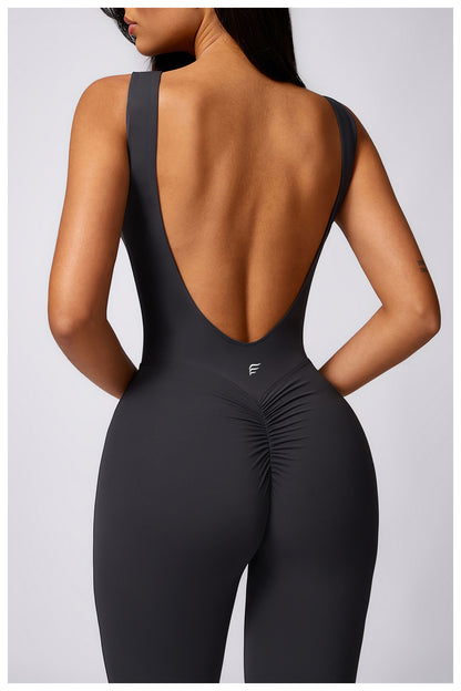 Casual Light Boot Cut Back Beauty One Piece Jumpsuit (No Pads)