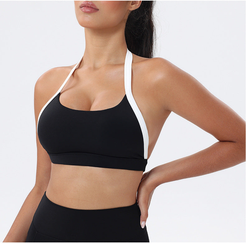 Halter Neck White Bulk Line Back Beauty Sports Bra