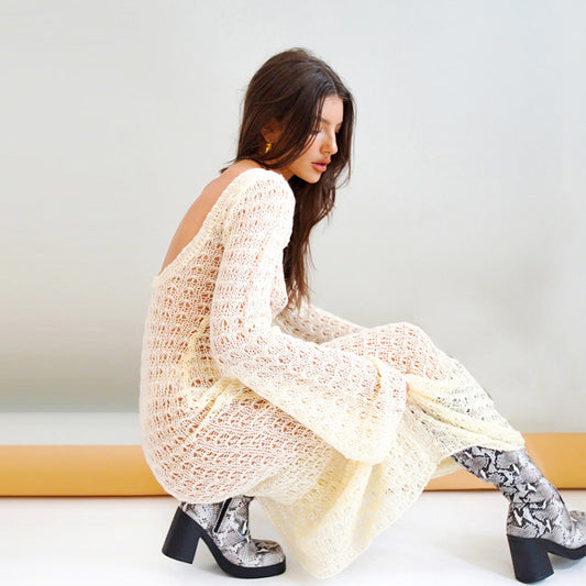 Summer Knitted Hollow Boot Cut Sleeves Cover Dress