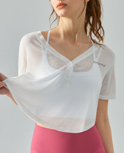 V Neck Bottons Breathable Ultra Light Yoga Top