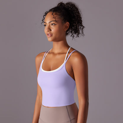 Crossed Line Strap Fake Two-Piece Sports Tank Top