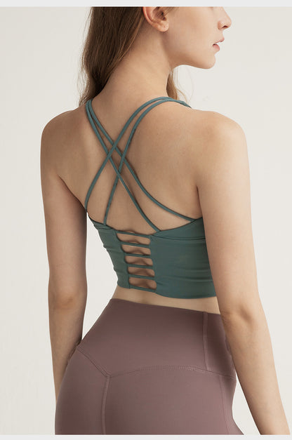 Thin Straps Ladder Crossed Back Beauty Push Up Sports Bra