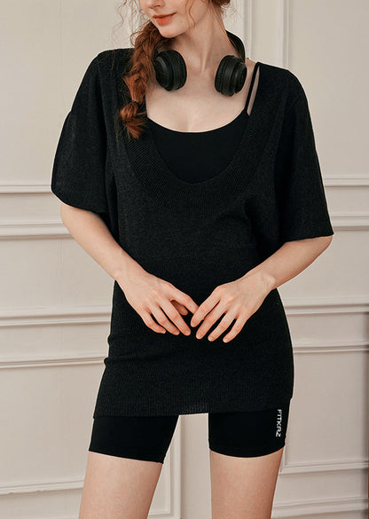 Flash Sale - Casual Yoga Knitted Sweater and Jumpsuit Shorts Set