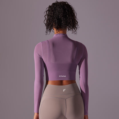 Flash Sale - Polo Neck Long Sleeves Chiffon Built-in Sports Bra Top