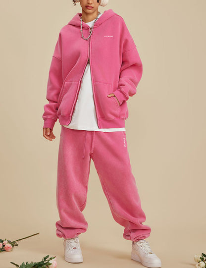 Boy Friend Series Vintage Wash Fluffy Hoodie Jacket