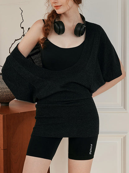 Flash Sale - Casual Yoga Knitted Sweater and Jumpsuit Shorts Set