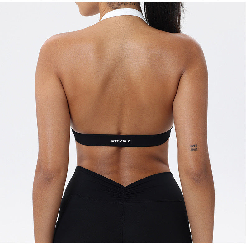 Halter Neck White Bulk Line Back Beauty Sports Bra
