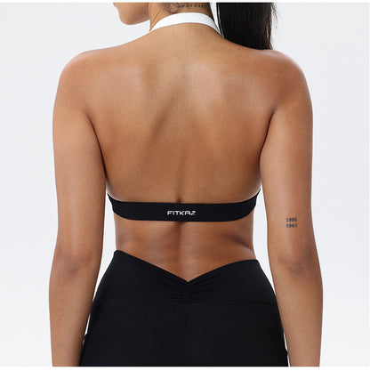 Halter Neck White Bulk Line Back Beauty Sports Bra