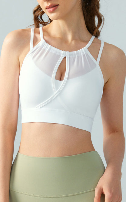 Flash Sale - Mesh Patchwork 2 in 1 Wrinkles Neck Sports Bra