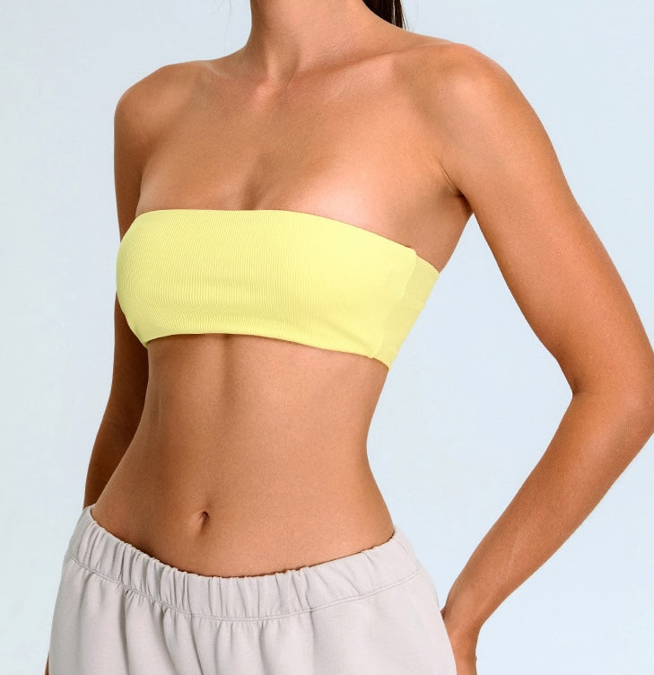 Rib Knit One Piece Tube Top Sports Bra