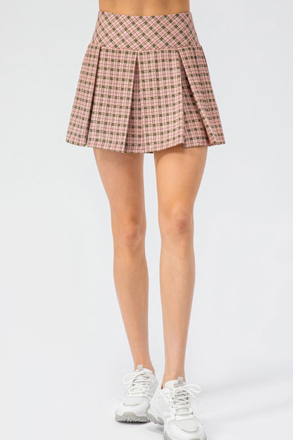 High Waist Preppy Style Pleated Skirt with Pocket Built-in Shorts