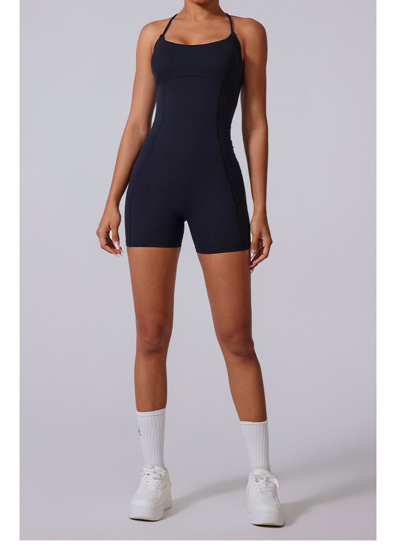 Thin Strap Braids Back Beauty Jumpsuit Shorts