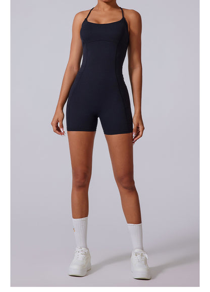Thin Strap Braids Back Beauty Jumpsuit Shorts