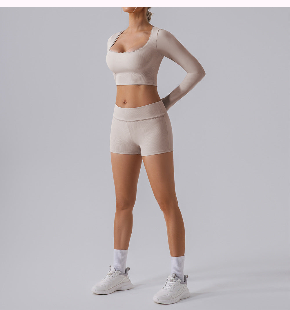 Rib Knit Mini Lace Semi Boot Cut Sports Shorts