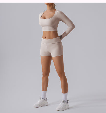 Rib Knit Mini Lace Semi Boot Cut Sports Shorts