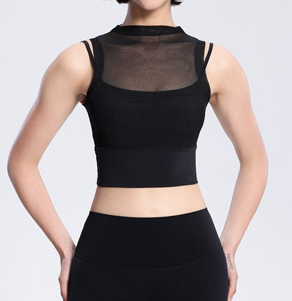 Rolled Neck Sleeveless Chiffon Built-in Sports Bra Top