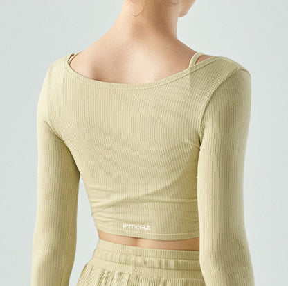 Flash Sale - Kink Pleated Front Breathable Slim Fit Yoga Sweater