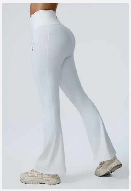 Double White Line High Waist Semi Boot Cut Sports Pants