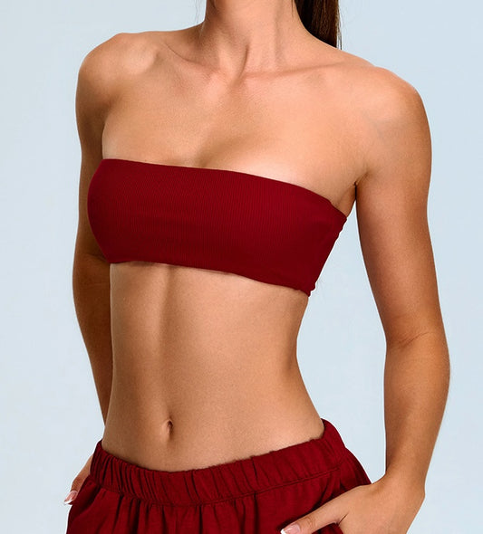 Rib Knit One Piece Tube Top Sports Bra