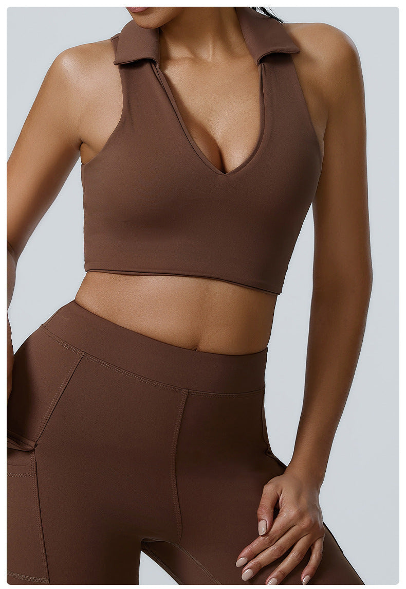 Polo Neck Deep V Back Beauty Sports Top