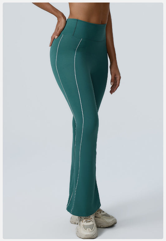 Double White Line High Waist Semi Boot Cut Sports Pants