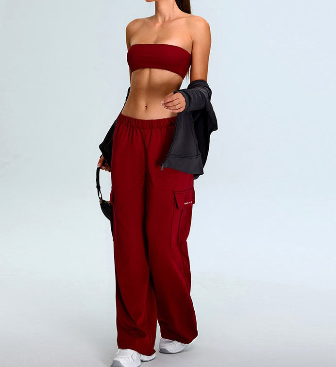 Rib Knit One Piece Tube Top Sports Bra
