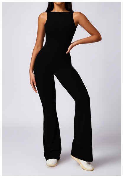 Casual Light Boot Cut Back Beauty One Piece Jumpsuit (No Pads)