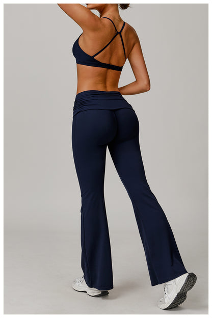 Wrinkles High Waist Casual Boot Cut Sports Pants