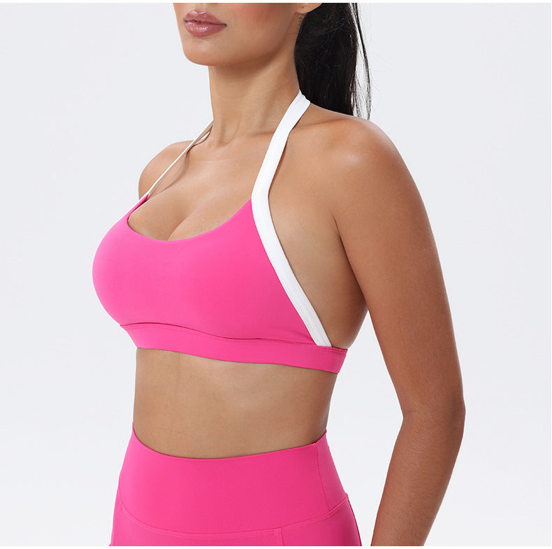 Halter Neck White Bulk Line Back Beauty Sports Bra