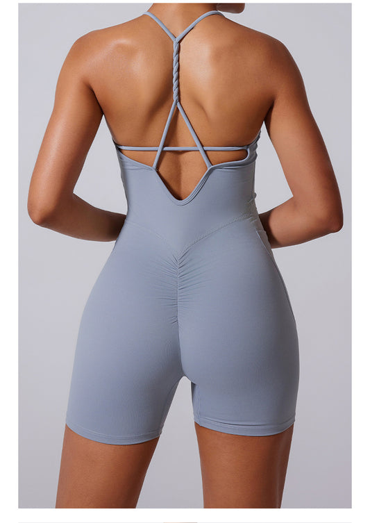 Thin Strap Braids Back Beauty Jumpsuit Shorts