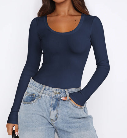 Basic Beauty Slim Fit U Neck Long Sleeve T-shirt