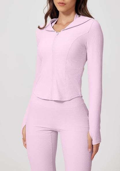 Rib Knit Sailor Collar Slim Fit Sports Jacket