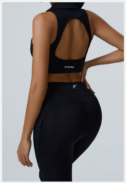 Polo Neck Deep V Back Beauty Sports Top