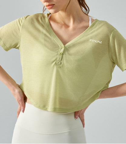 V Neck Bottons Breathable Ultra Light Yoga Top