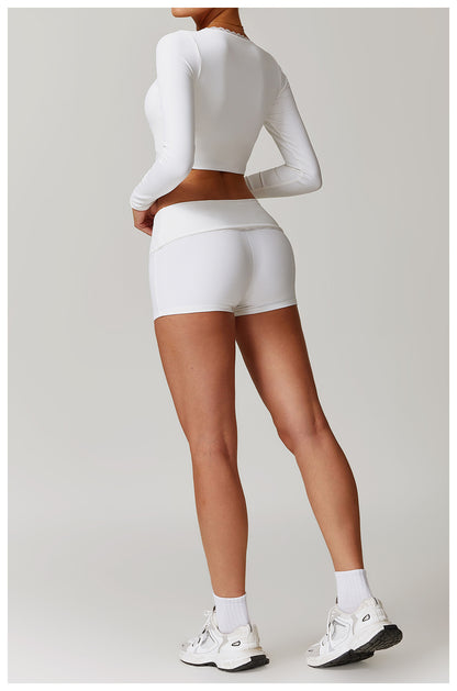 Rib Knit Mini Lace Semi Boot Cut Long Sleeve Sports Bra