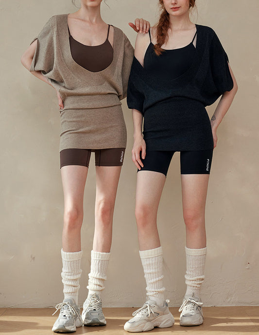 Flash Sale - Casual Yoga Knitted Sweater and Jumpsuit Shorts Set
