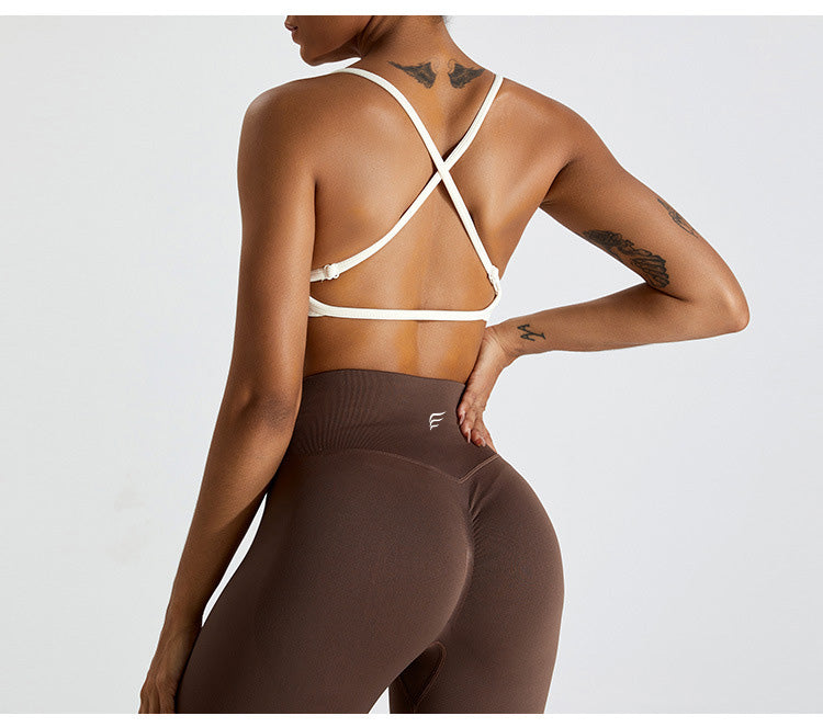 Seamless Knitted Adjustable Cross Back Beauty Sports Bra