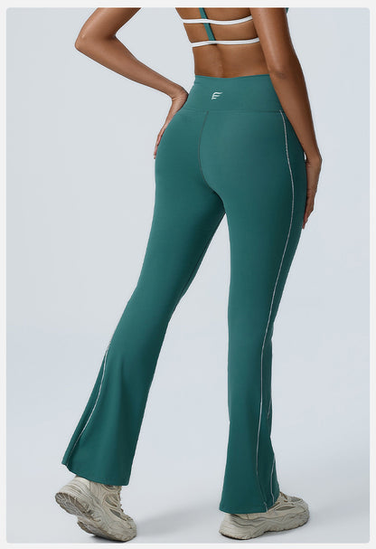 Double White Line High Waist Semi Boot Cut Sports Pants
