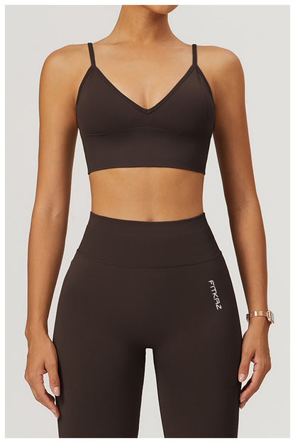 Seamless Knitted Deep V Classic Sports Bra