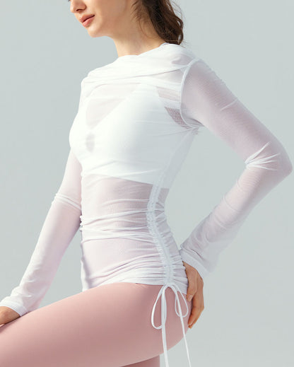 Off Shoulder Mesh See Through Slim Fit Yoga Top