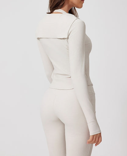 Rib Knit Sailor Collar Slim Fit Sports Jacket