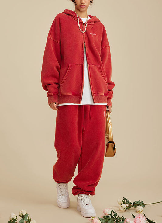 Boy Friend Series Vintage Wash Fluffy Hoodie Jacket