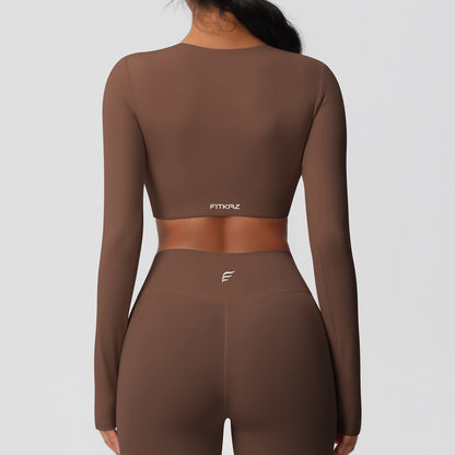 Classic All Star Built-in Pads Long Sleeve Chestnut Sports Crop Tops