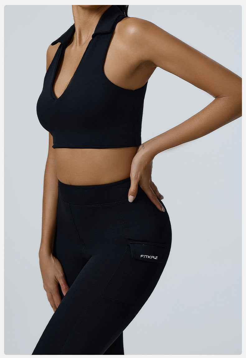 Polo Neck Deep V Back Beauty Sports Top