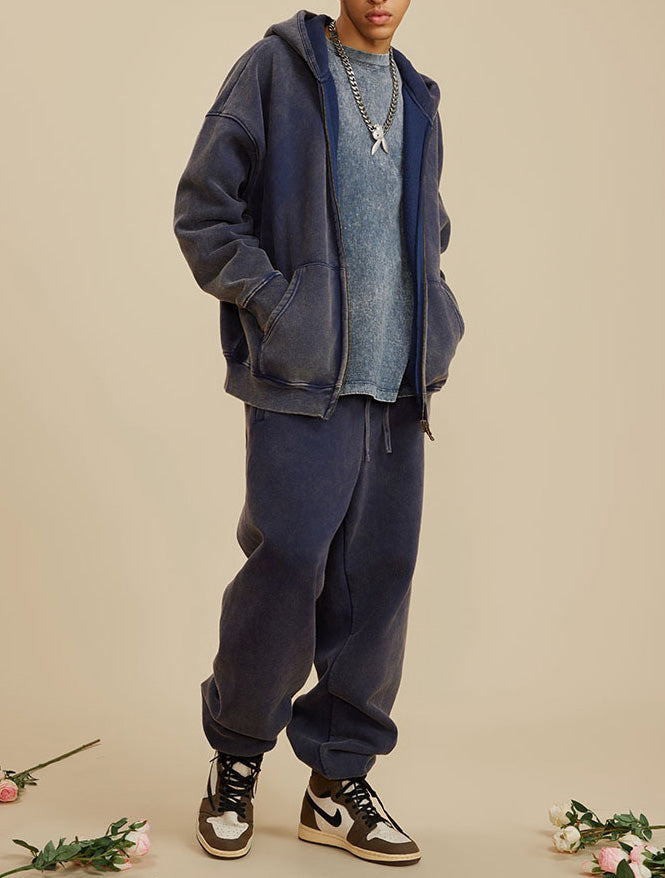 Boy Friend Series Vintage Wash Fluffy Hoodie Jacket
