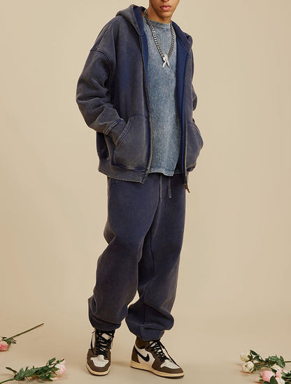 Boy Friend Series Vintage Wash Fluffy Hoodie Jacket