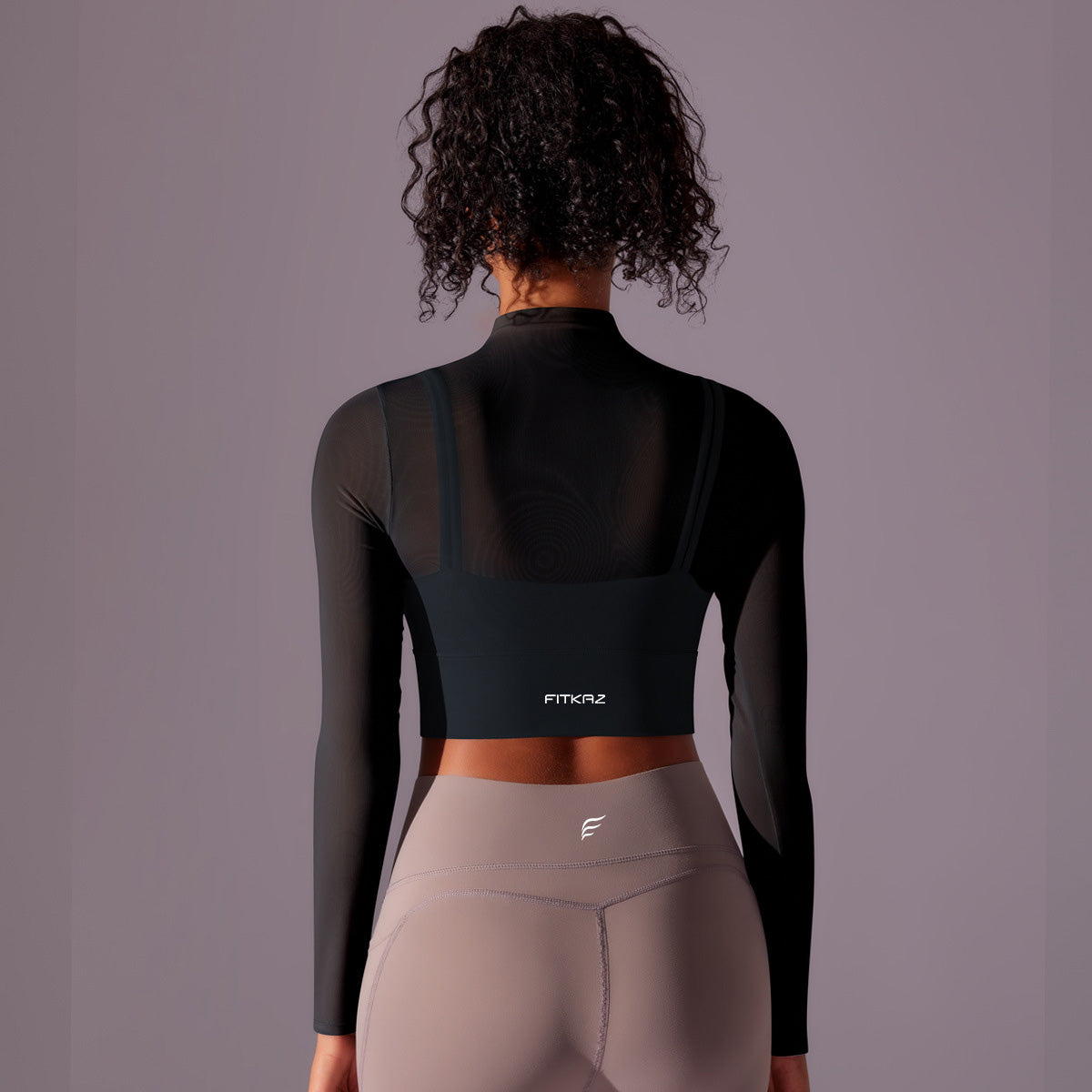 Flash Sale - Polo Neck Long Sleeves Chiffon Built-in Sports Bra Top