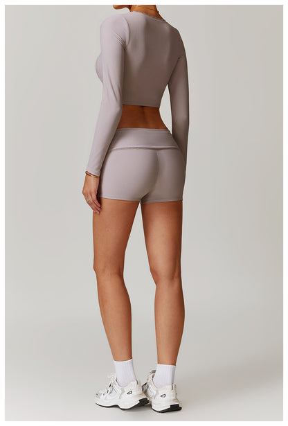Rib Knit Mini Lace Semi Boot Cut Long Sleeve Sports Bra