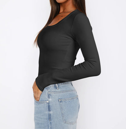 Basic Beauty Slim Fit U Neck Long Sleeve T-shirt
