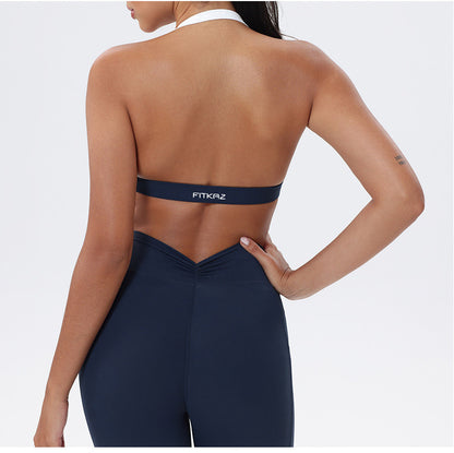 Halter Neck White Bulk Line Back Beauty Sports Bra